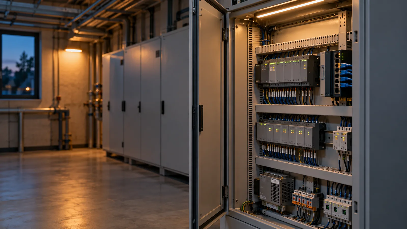 Пульт оператора: четыре монитора с технологическими схемами SCADA